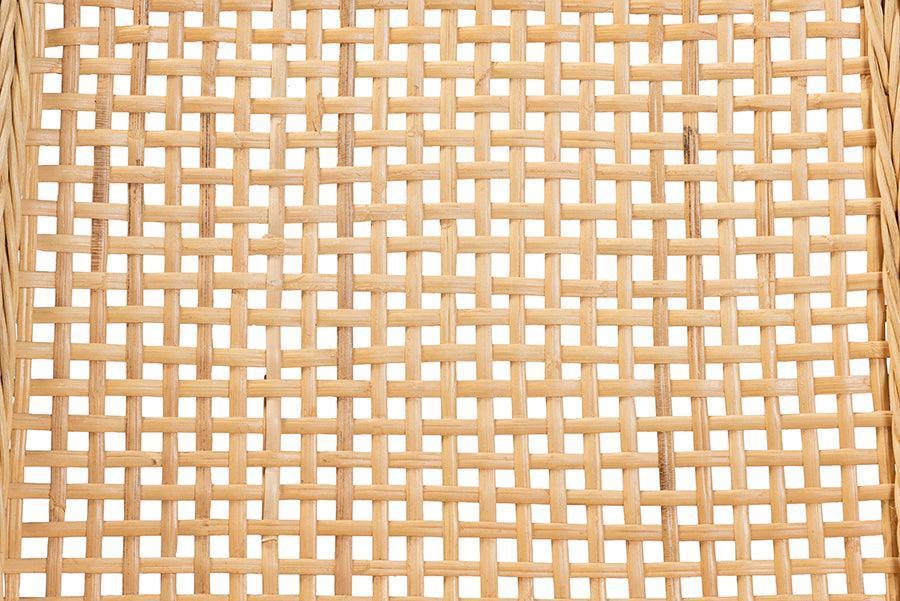 Caspia Mid-Century Modern Walnut Brown Finished Wood and Natural Rattan 2-Piece Dining Chair Set FredCo