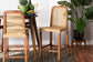 Caspia Mid-Century Modern Walnut Brown Finished Wood and Natural Rattan Counter Stool FredCo