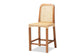 Caspia Mid-Century Modern Walnut Brown Finished Wood and Natural Rattan Counter Stool FredCo