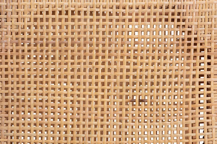 Caspia Mid-Century Modern Walnut Brown Finished Wood and Natural Rattan Counter Stool FredCo