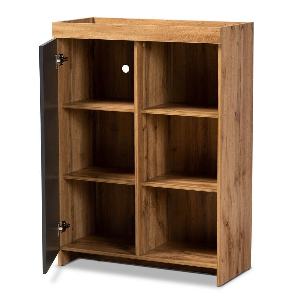Caspian Modern and Contemporary Two-Tone Grey and Oak Brown Finished Wood Shoe Cabinet FredCo