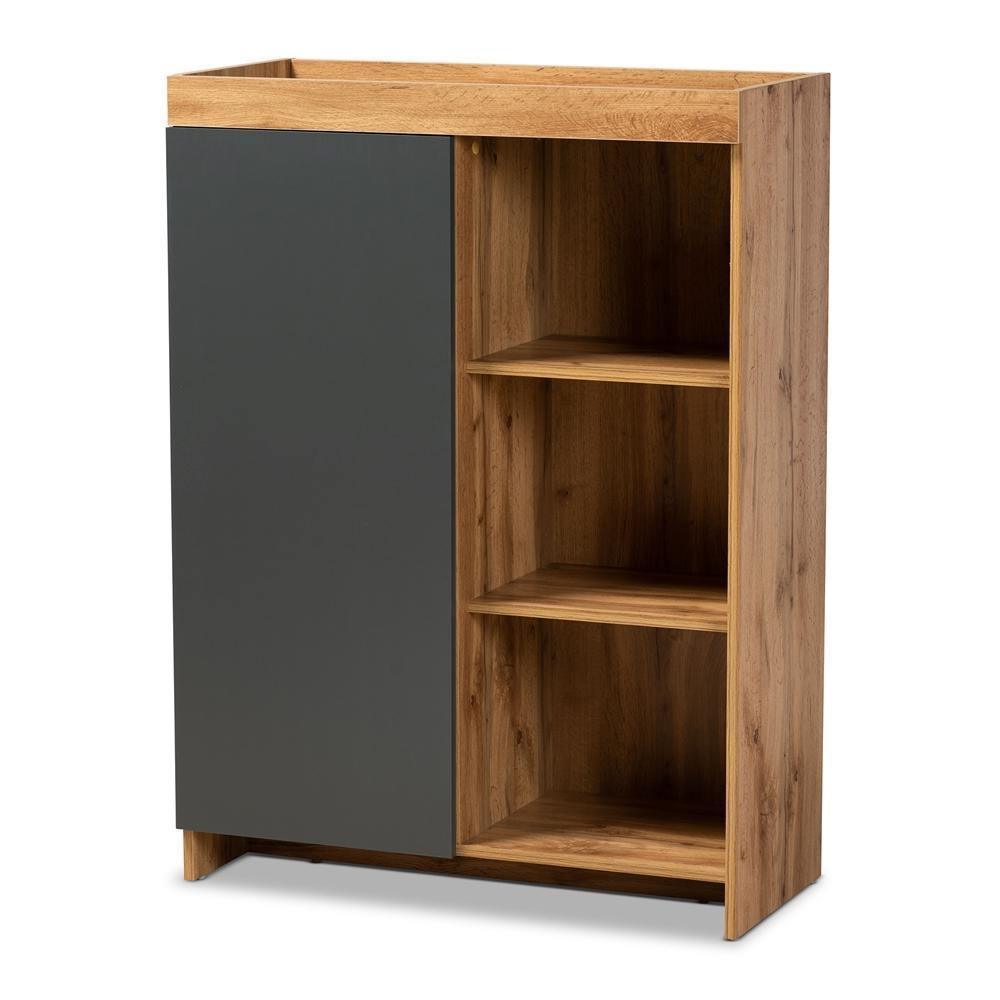 Caspian Modern and Contemporary Two-Tone Grey and Oak Brown Finished Wood Shoe Cabinet FredCo