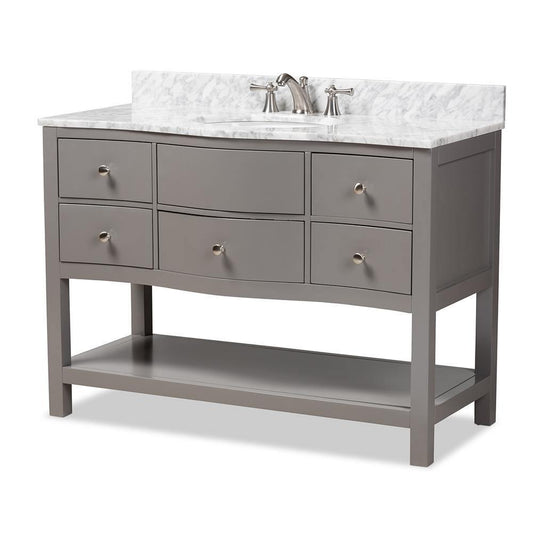 Castie 48-Inch Modern and Contemporary Grey Finished Wood and Marble Single Sink Bathroom Vanity FredCo