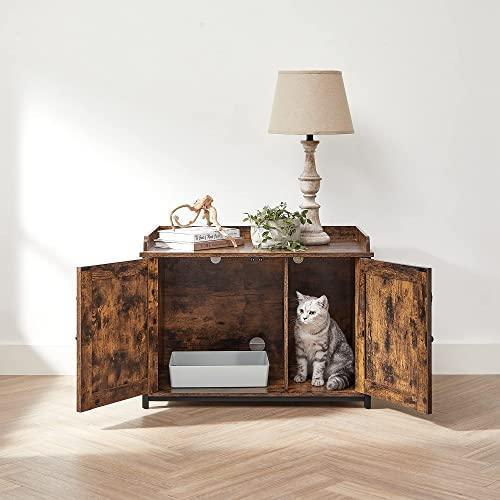 Cat Litter Box, 2 Door Brown and Black Furniture FredCo