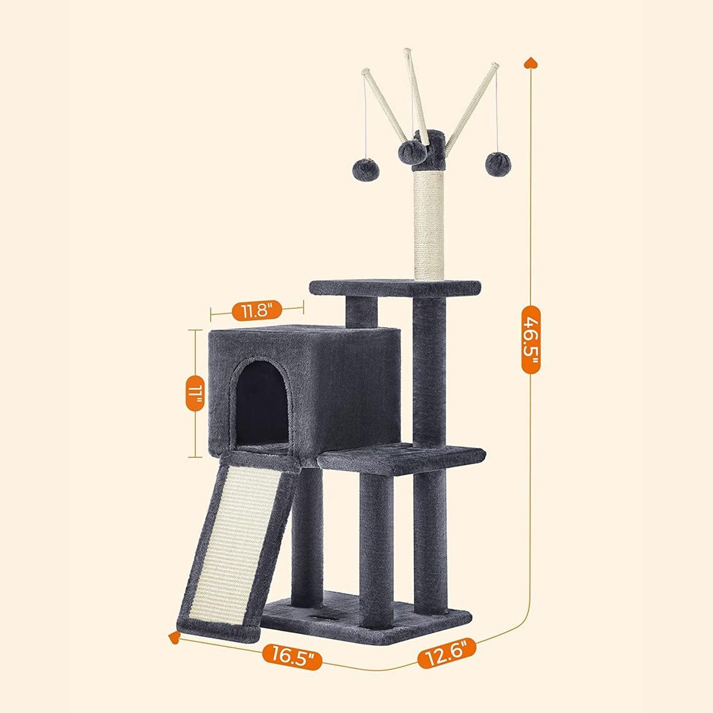 Cat Tower with 3 Pompom Sticks, Kitten FredCo
