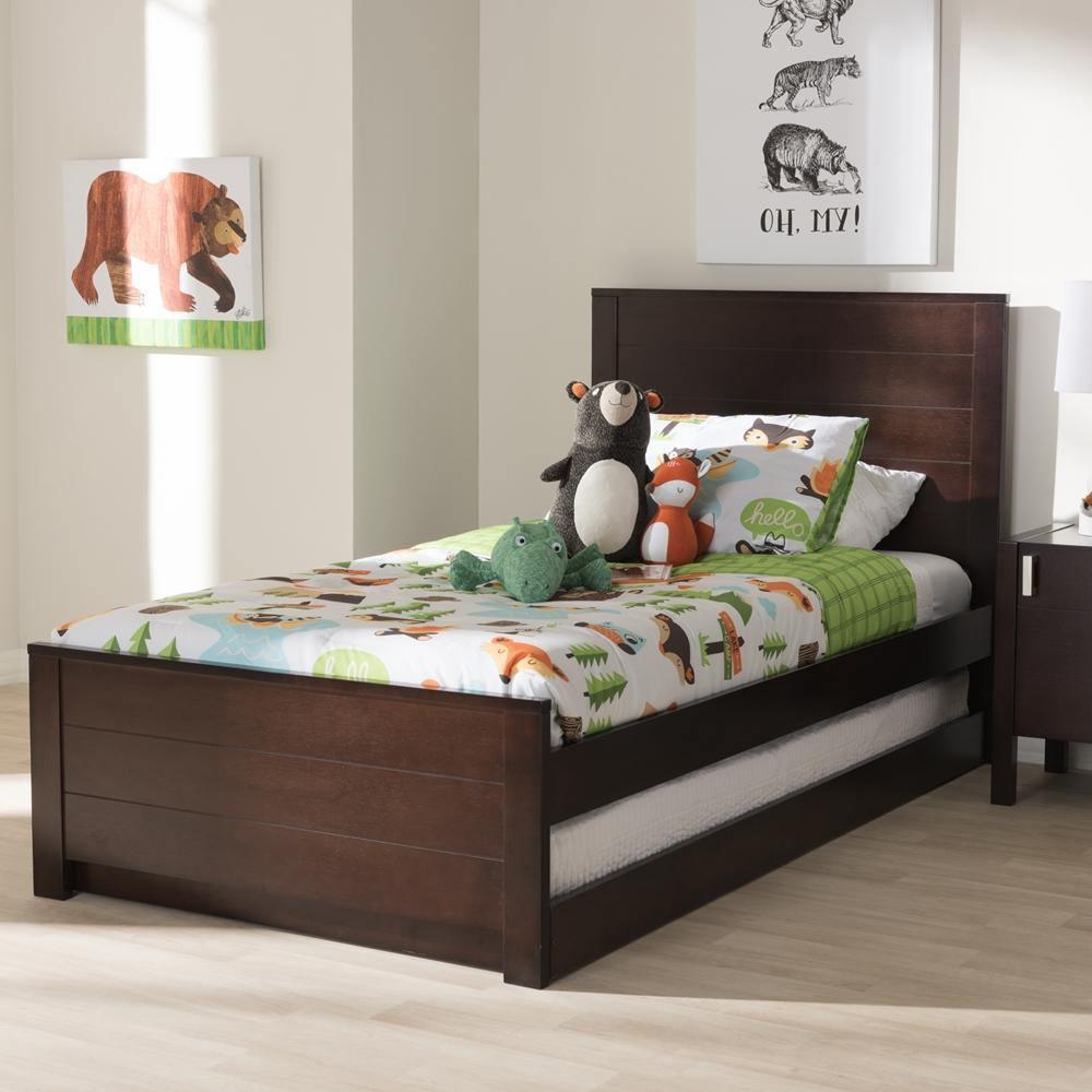 Catalina Modern Classic Mission Style Dark Brown-Finished Wood Twin Platform Bed with Trundle FredCo