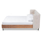 Catarina Mid-Century Modern Light Beige Fabric Upholstered Walnut Finished Wood King Size Wingback Platform Bed FredCo