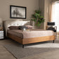 Catarina Mid-Century Modern Light Beige Fabric Upholstered Walnut Finished Wood King Size Wingback Platform Bed FredCo