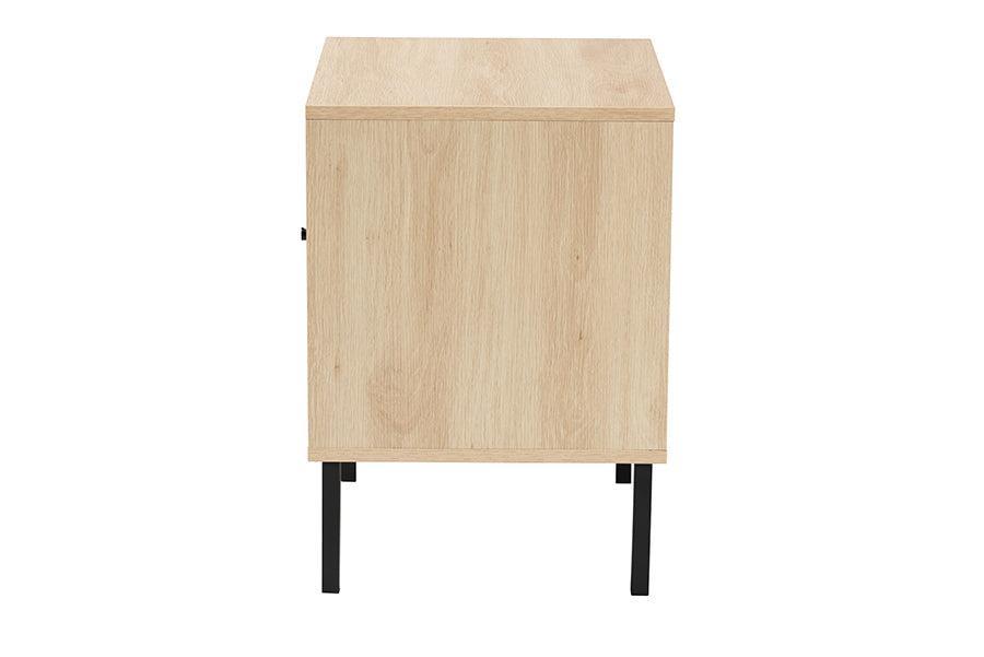 Caterina Mid-Century Modern Transitional Natural Brown Finished Wood and Natural Rattan 1-Door Nightstand FredCo