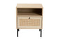 Caterina Mid-Century Modern Transitional Natural Brown Finished Wood and Natural Rattan 1-Door Nightstand FredCo