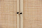 Caterina Mid-Century Modern Transitional Natural Brown Finished Wood and Natural Rattan 2-Door Storage Cabinet FredCo