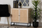 Caterina Mid-Century Modern Transitional Natural Brown Finished Wood and Natural Rattan 2-Door Storage Cabinet FredCo