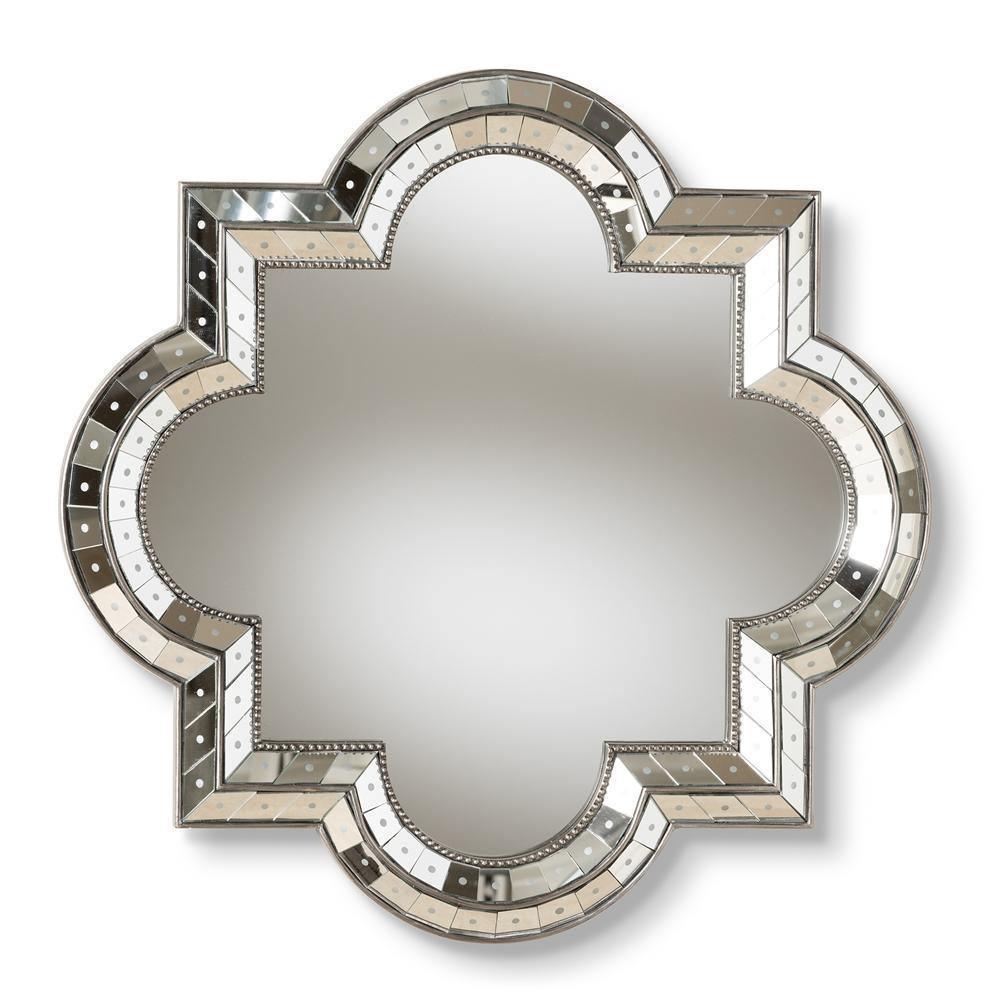Catia Art Deco Antique Silver Finished Quatrefoil Accent Wall Mirror FredCo