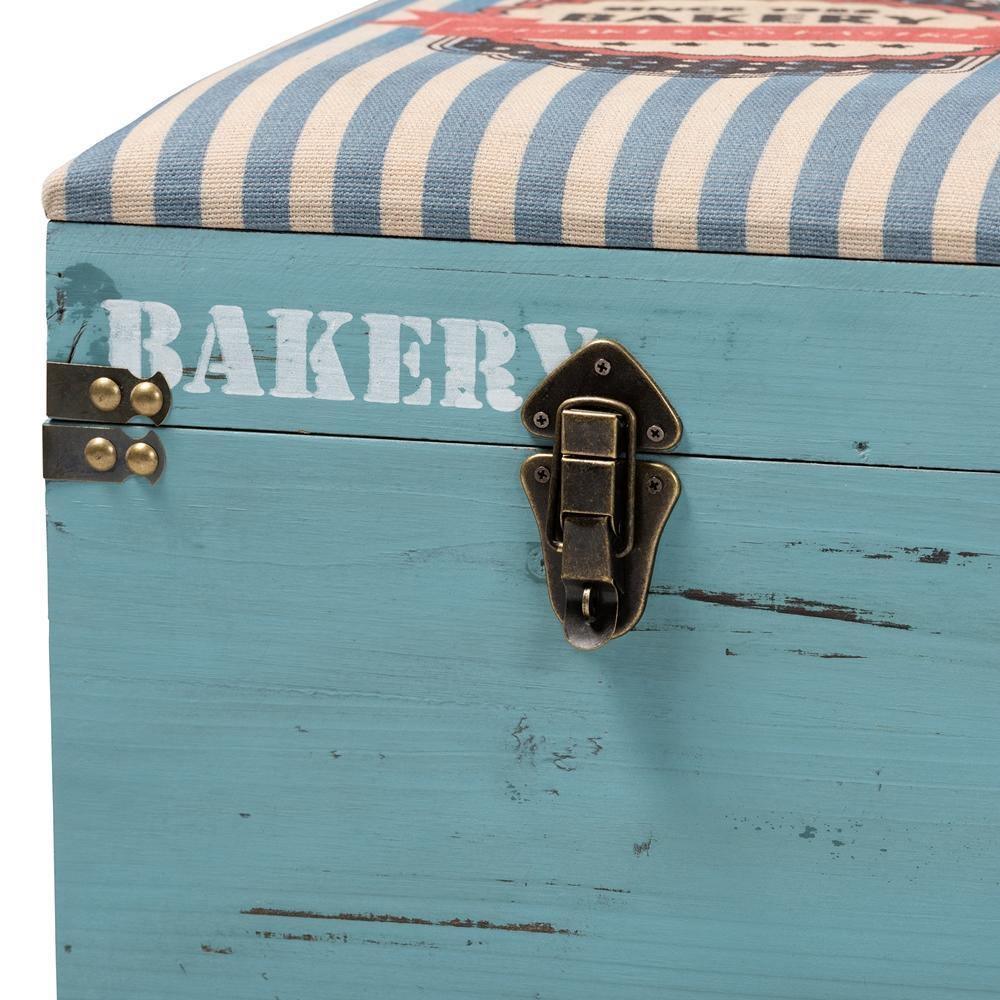 Caye Vintage Striped Fabric Upholstered Light Blue Finished Wood Storage Trunk Ottoman FredCo