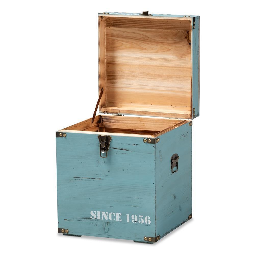 Caye Vintage Striped Fabric Upholstered Light Blue Finished Wood Storage Trunk Ottoman FredCo