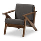 Cayla Mid-Century Modern Grey Fabric and "Walnut" Brown Wood Living Room 1-Seater Lounge Chair FredCo