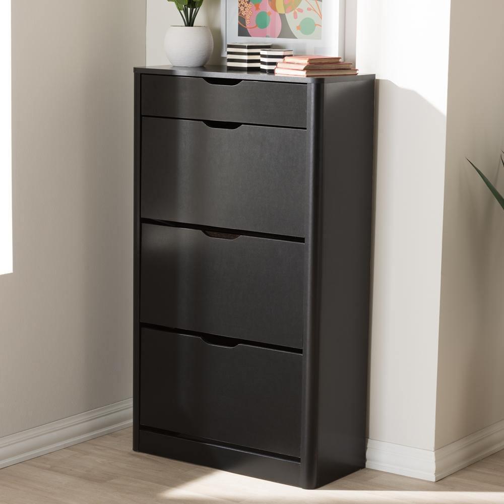 Cayla Modern and Contemporary Black Wood Shoe Cabinet FredCo