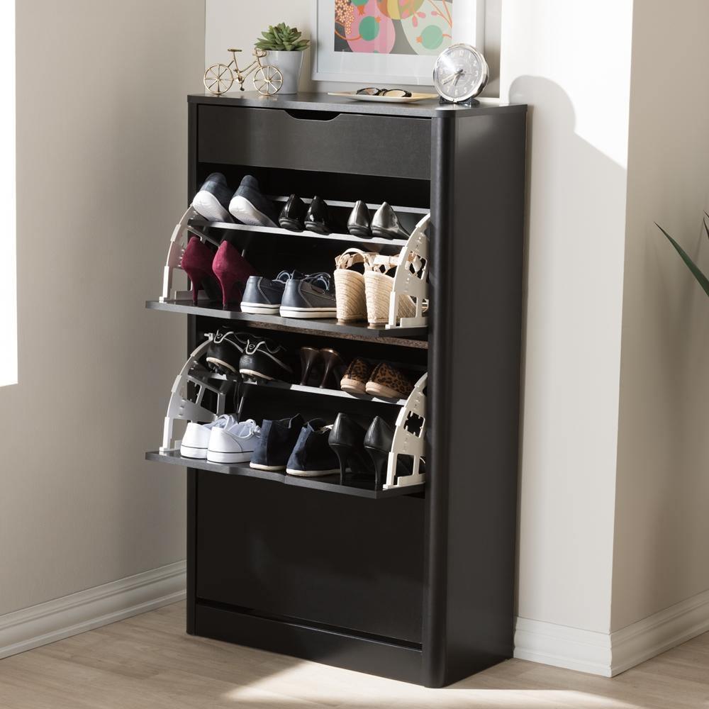 Cayla Modern and Contemporary Black Wood Shoe Cabinet FredCo
