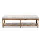 Celeste French Country Weathered Oak Beige Linen Upholstered Ottoman Bench FredCo