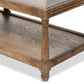 Celeste French Country Weathered Oak Beige Linen Upholstered Ottoman Bench FredCo