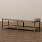 Celeste French Country Weathered Oak Beige Linen Upholstered Ottoman Bench FredCo
