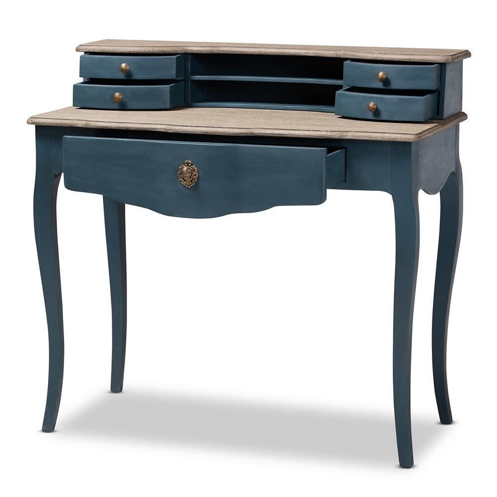 Celestine French Provincial Blue Spruce Finished Wood Accent Writing Desk FredCo