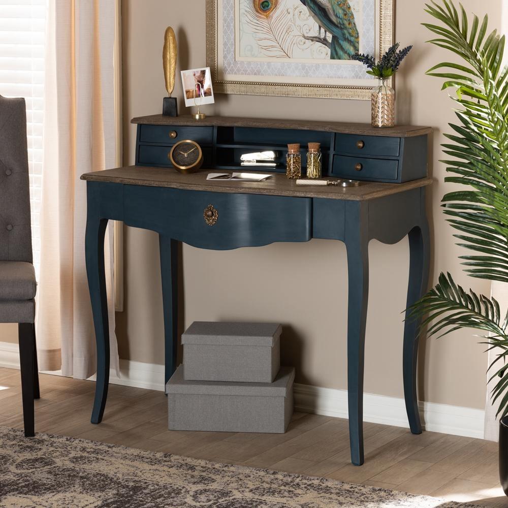 Celestine French Provincial Blue Spruce Finished Wood Accent Writing Desk FredCo