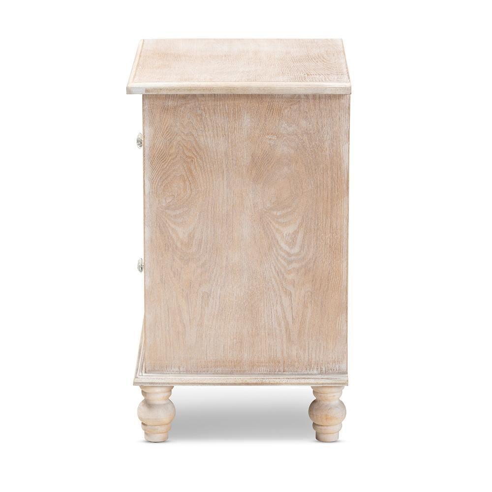 Celia Transitional Rustic French Country White-Washed Wood and Mirror 2-Drawer Quatrefoil Nightstand FredCo