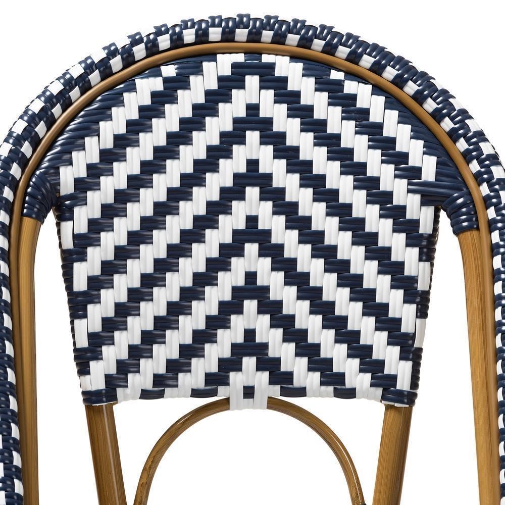 Celie Classic French Indoor and Outdoor Blue and White Bamboo Style Stackable Bistro Dining Chair Set of 2 FredCo