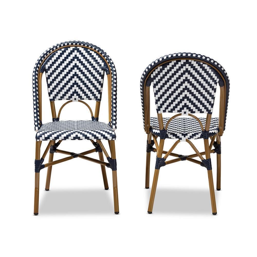 Celie Classic French Indoor and Outdoor Blue and White Bamboo Style Stackable Bistro Dining Chair Set of 2 FredCo