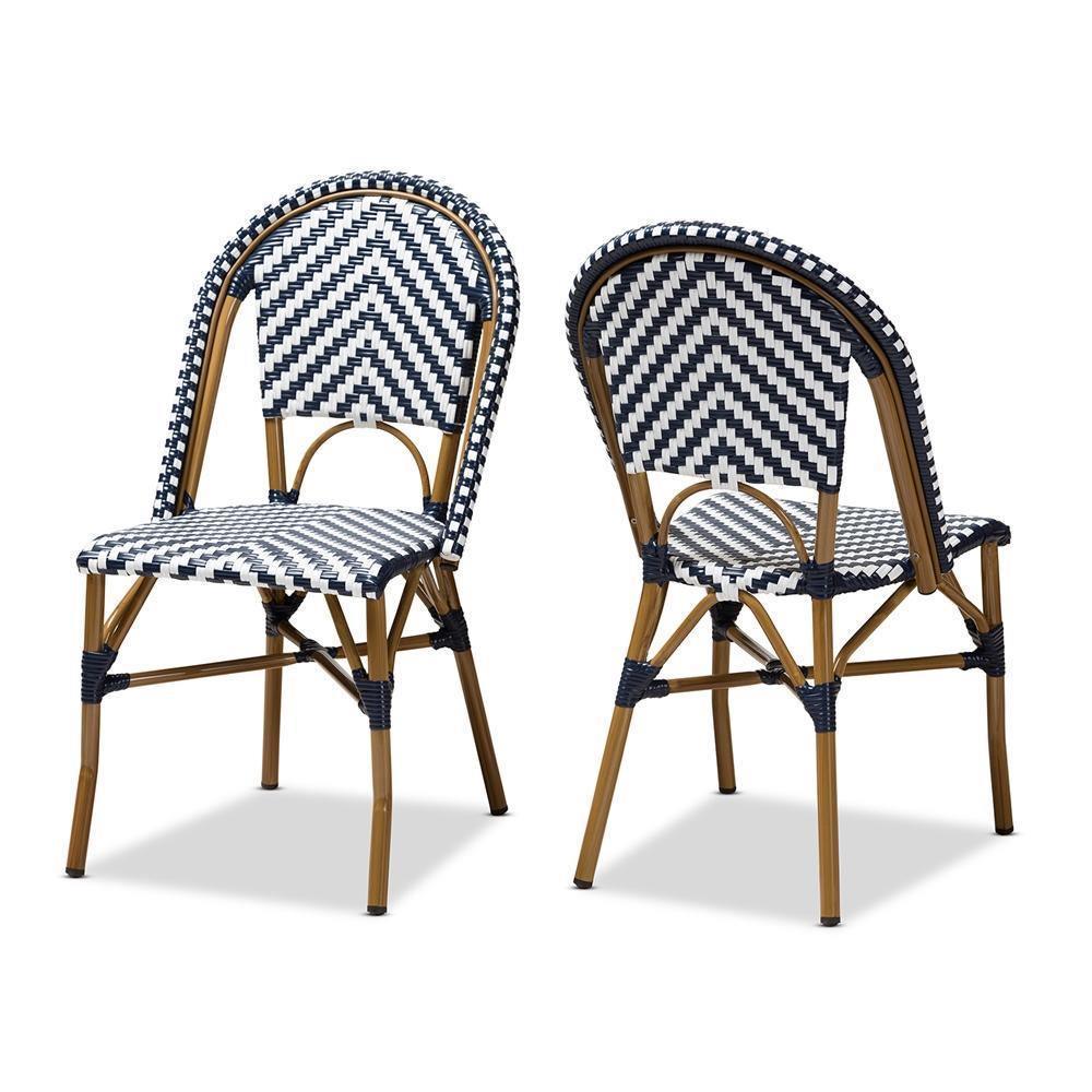 Celie Classic French Indoor and Outdoor Blue and White Bamboo Style Stackable Bistro Dining Chair Set of 2 FredCo