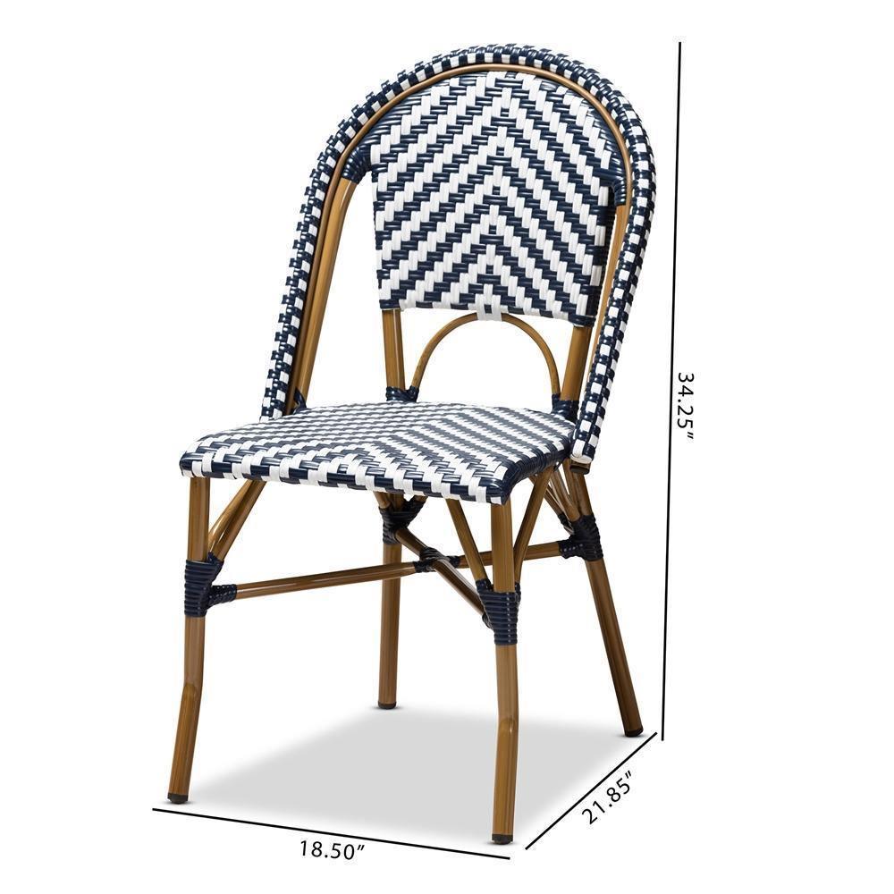 Celie Classic French Indoor and Outdoor Blue and White Bamboo Style Stackable Bistro Dining Chair Set of 2 FredCo