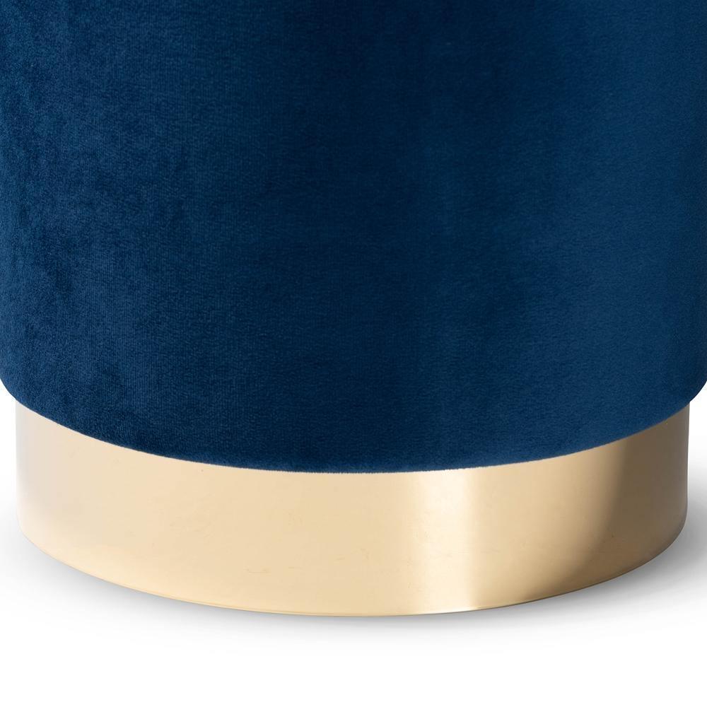Chaela Contemporary Glam and Luxe Navy Blue Velvet Fabric Upholstered and Gold Finished Metal Ottoman FredCo