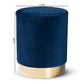 Chaela Contemporary Glam and Luxe Navy Blue Velvet Fabric Upholstered and Gold Finished Metal Ottoman FredCo