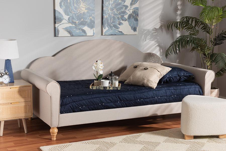 Chaise Classic and Traditional Light Grey Fabric and Natural Brown Finished Wood Twin Size Daybed FredCo