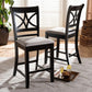 Chandler Modern and Contemporary Grey Fabric Upholstered and Espresso Brown Finished Wood 2-Piece Counter Height Pub Chair Set FredCo