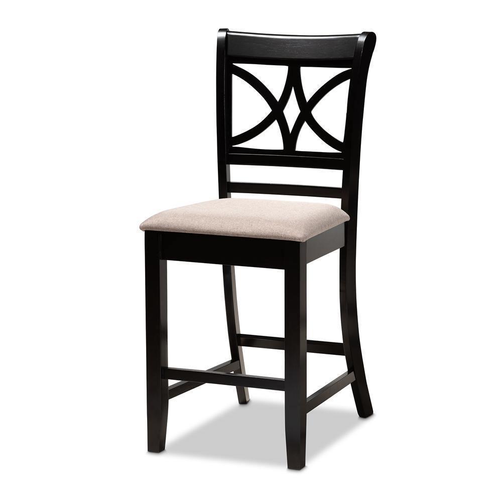 Chandler Modern and Contemporary Sand Fabric Upholstered and Espresso Brown Finished Wood 5-Piece Counter Height Pub Dining Set FredCo