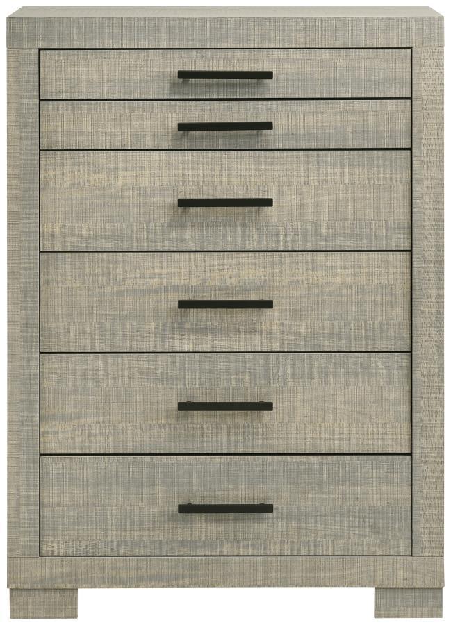 Channing Rectangular Bedroom Set Rough Sawn Grey Oak Coaster Queen, 5 Piece FredCo