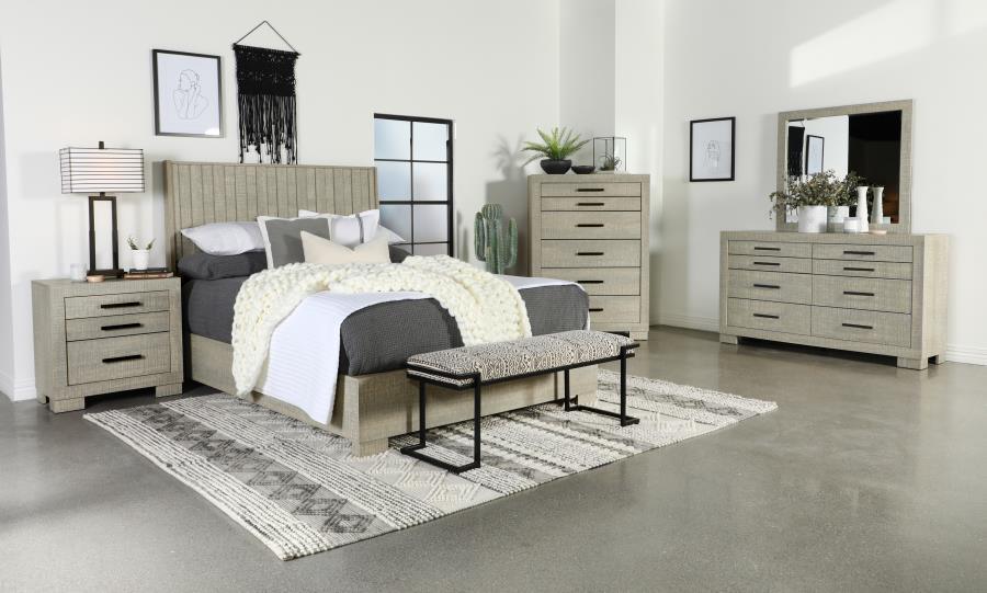 Channing Rectangular Bedroom Set Rough Sawn Grey Oak Coaster Queen, 5 Piece FredCo