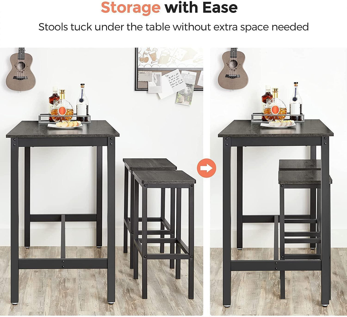 Charcoal Gray Bar Table with 2 Bar Stools FredCo