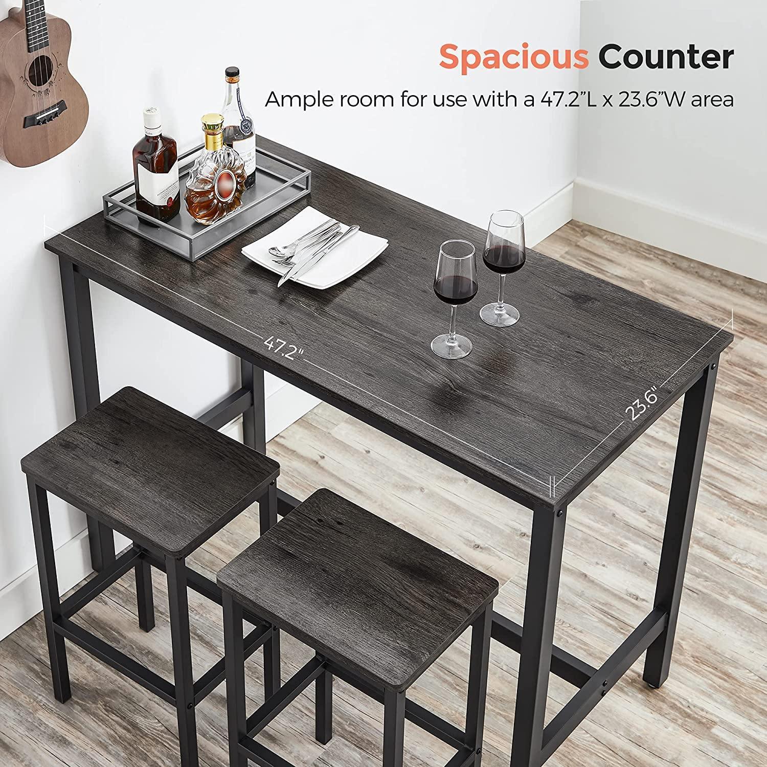 Charcoal Gray Bar Table with 2 Bar Stools FredCo
