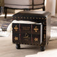 Charlier Rustic Antique Inspired Dark Brown Faux Leather Upholstered Wood Storage Ottoman with Book Spine Drawer FredCo