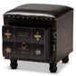 Charlier Rustic Antique Inspired Dark Brown Faux Leather Upholstered Wood Storage Ottoman with Book Spine Drawer FredCo