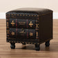Charlier Rustic Antique Inspired Dark Brown Faux Leather Upholstered Wood Storage Ottoman with Book Spine Drawer FredCo