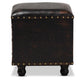 Charlier Rustic Antique Inspired Dark Brown Faux Leather Upholstered Wood Storage Ottoman with Book Spine Drawer FredCo