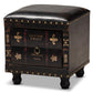 Charlier Rustic Antique Inspired Dark Brown Faux Leather Upholstered Wood Storage Ottoman with Book Spine Drawer FredCo