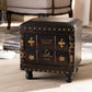 Charlier Rustic Antique Inspired Dark Brown Faux Leather Upholstered Wood Storage Ottoman with Book Spine Drawer FredCo