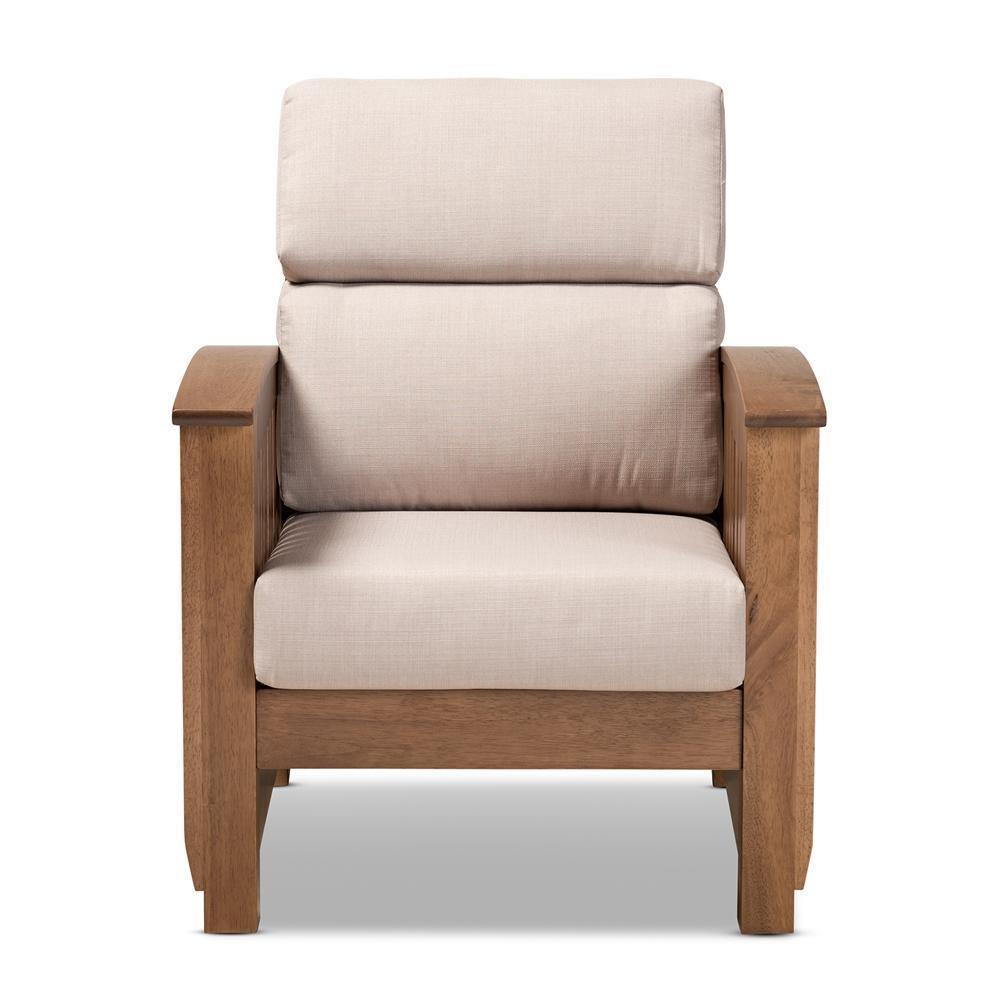 Charlotte Modern Classic Mission Style Taupe Fabric Upholstered Walnut Brown Finished Wood 1-Seater Lounge Chair FredCo