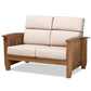 Charlotte Modern Classic Mission Style Taupe Fabric Upholstered Walnut Brown Finished Wood 2-Seater Loveseat FredCo