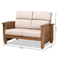 Charlotte Modern Classic Mission Style Taupe Fabric Upholstered Walnut Brown Finished Wood 2-Seater Loveseat FredCo